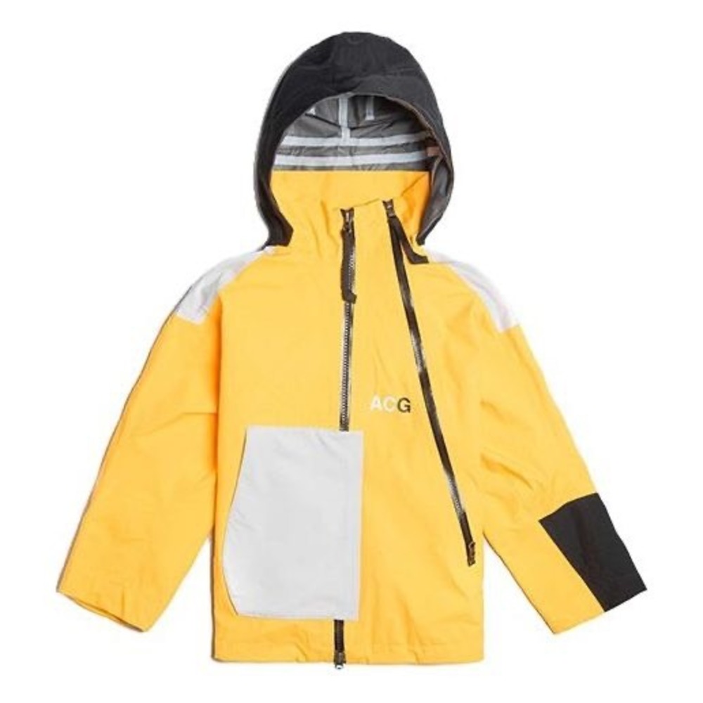Nike ACG GORE TEX Yellow Black Colorblock Hooded Rain Jacket Womens XS